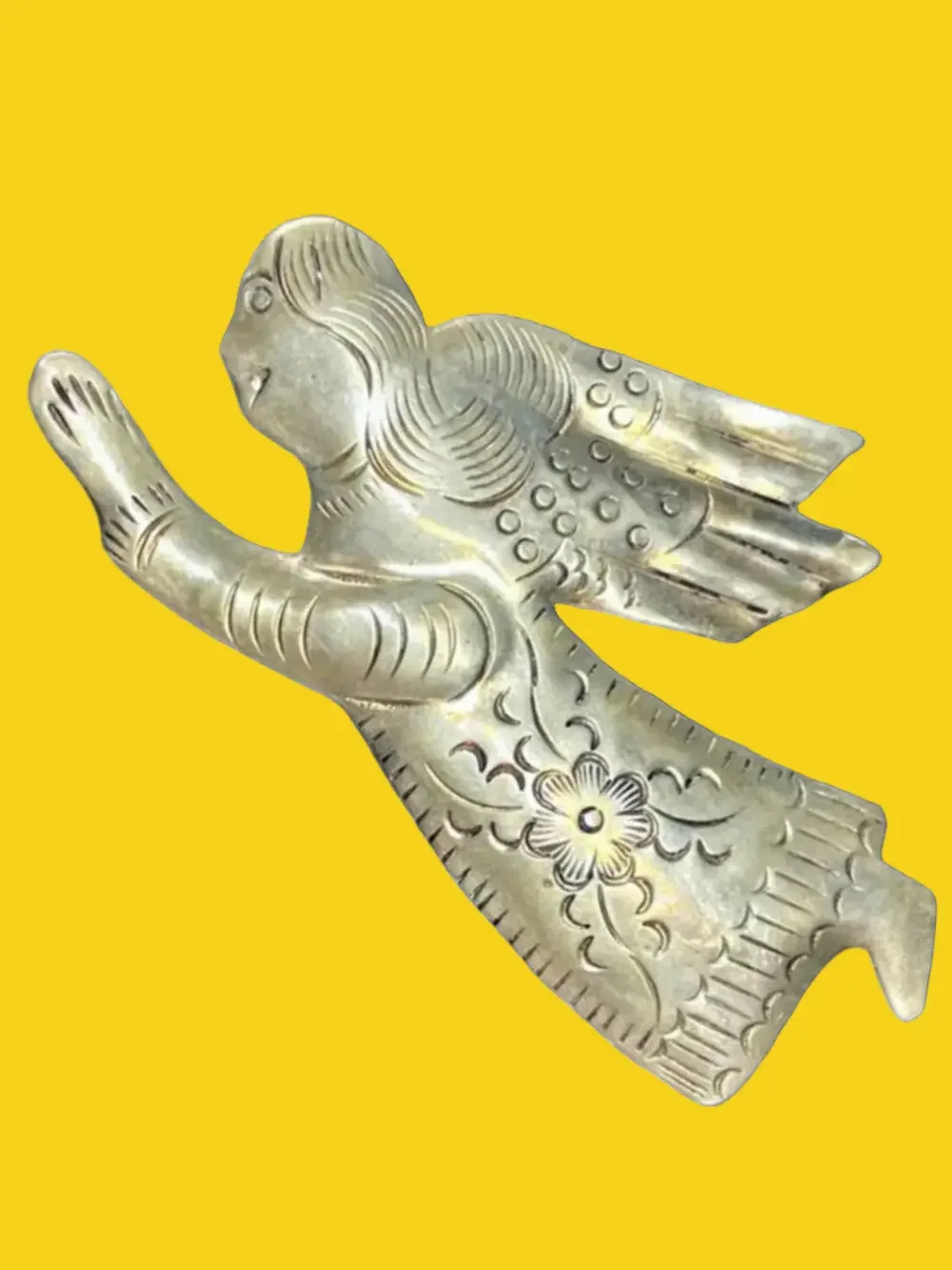 Vintage (1970's) Sterling Silver Etched Angel Brooch